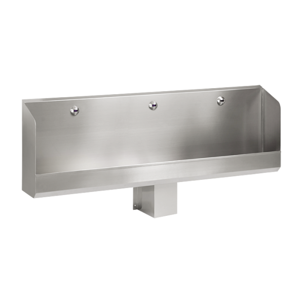 Stainless steel urinal trough with 3 integrated infra-red flushing units, 6 V