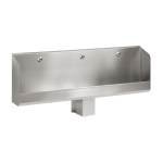Stainless steel urinal trough with 3 integrated infra-red flushing units, 24 V DC